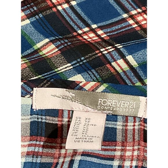 Forever 21 Plaid V-Neck Button Down Shirt XS - Picture 8 of 8